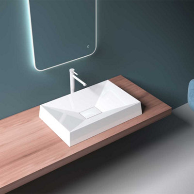 Durovin Bathrooms Luxurious Stone Resin Bathroom BasinCountertop Sink Rectangular -700 X 460mm Concealed Waste from B&Q