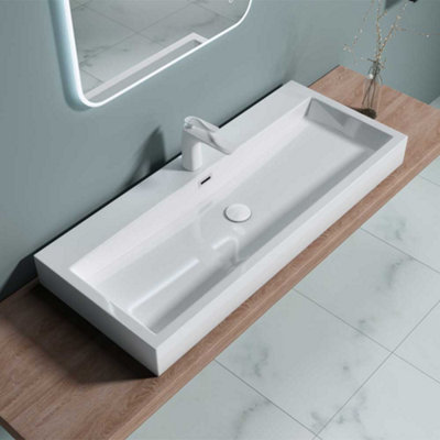 Durovin Bathrooms Luxurious Stone Resin Bathroom BasinWall Hung SinkOne Tap Hole1000 X 420 X 100mm (Wxdxh) from B&Q