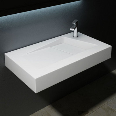 Durovin Bathrooms Luxurious Stone Resin Bathroom BasinWall Hung Or Countertop Rectangular Bathroom Sink-One Tap Hole from B&Q
