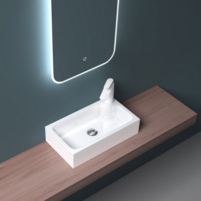 Durovin Bathrooms Compact Sink Stone Resin Bathroom BasinCountertop Mount Rectangular Bathroom Basin460mm Wide from B&Q