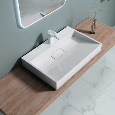 Durovin Bathrooms Luxurious Cast Stone Resin Bathroom BasinWall Hung Or Countertop Basin Sink700 X 460mm (Wxd) from B&Q