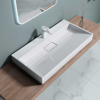 Durovin Bathrooms Luxurious Cast Stone Resin Bathroom BasinWall Hung Or Countertop Basin Sink900 X 460mm (Wxd) from B&Q