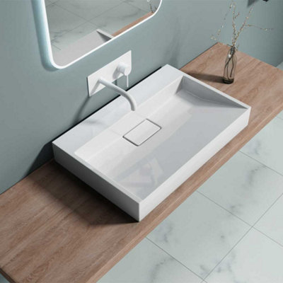 Durovin Bathrooms Luxurious Cast Stone Resin Bathroom BasinWall Hung Or Countertop Basin Sink700 X 460mm (Wxd) from B&Q