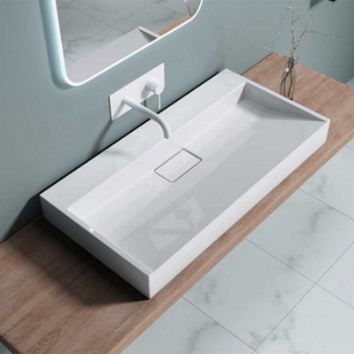 Durovin Bathrooms Luxurious Cast Stone Resin Bathroom BasinWall Hung Or Countertop Basin Sink900 X 460mm (Wxd) from B&Q