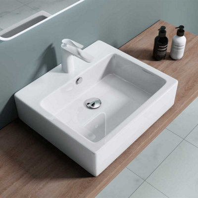 Durovin Bathrooms Ceramic Wall Hung Or Counter Top BasinSingle Tap Hole With OverflowSquare 530 X 410mm (Wxd) from B&Q