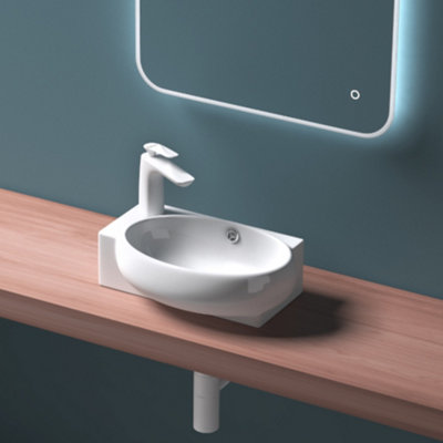 Durovin Bathrooms Wall Hung / Counter Top Mount Ceramic BasinCorner Tap Hole With Overflow420 X 280 X 150mm from B&Q