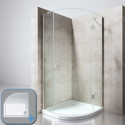 Durovin Bathrooms 900 X 900mm Quadrant Frameless Shower Enclosure With Antislip Shower TrayHinged Door8mm Safety Clear Glass from B&Q