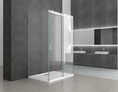 Durovin Bathrooms U Shape Framless Shower EnclosureSliding Door & 2X Side Screen8mm Safety Clear Glass (1350 X 900mm) from B&Q