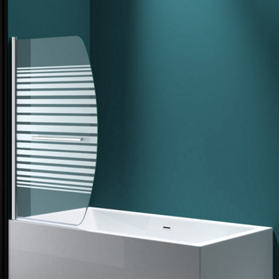 B&Q -  1400 X 960mm Curved Over Bath Shower Screen 180 Degree Pivot Door6mm Glass With Patten