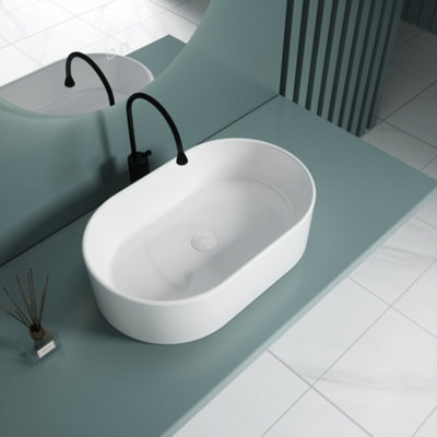 B&Q -  Ceramic Countertop Bathroom Basin Oval Washing Bowl Sink (560 X 350 X 145mm)