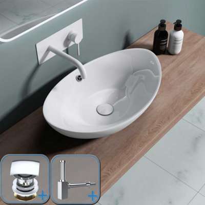 Durovin Bathrooms Oval  Countertop Basin Ceramic Bathroom Basin With Overflow Slot 590 X 380 X 190mm With Square Waste Plug&bottle from B&Q