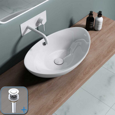 Durovin Bathrooms Oval  Countertop Basin Ceramic Bathroom Basin With Overflow Slot 590 X 380 X 190mm With Popup Waste Plug from B&Q