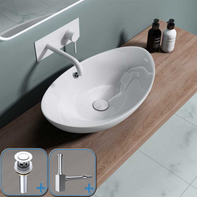 Durovin Bathrooms Oval  Countertop Basin Ceramic Bathroom Basin With Overflow Slot 590 X 380 X 190mm With Popup Waste Plug&bottle from B&Q