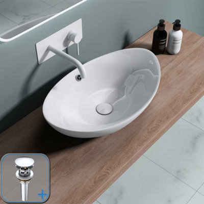 Durovin Bathrooms Oval  Countertop Basin Ceramic Bathroom Basin With Overflow Slot 590 X 380 X 190mm With Round Waste Plug from B&Q