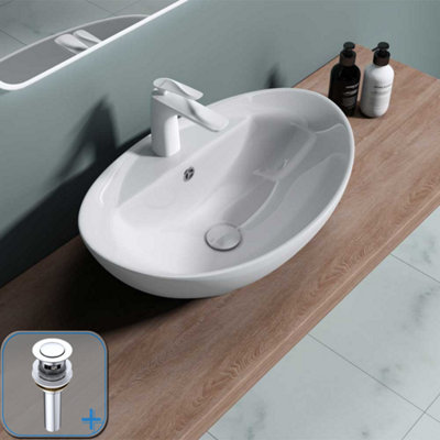 Durovin Bathrooms Ceramic Bathroom Countertop Basin Single Tap Hole With Overflow590X390X210mm With Popup Waste Plug from B&Q