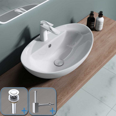 Durovin Bathrooms Ceramic Bathroom Countertop Basin Single Tap Hole With Overflow 590X390X210mm With Popup Waste Plug&bottle from B&Q