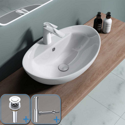 Durovin Bathrooms Ceramic Bathroom Countertop Basin One Tap Hole With Overflow590X390X210mm With Popup Waste Plug&round Bottle from B&Q