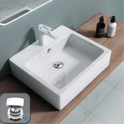 Durovin Bathrooms Ceramic Wall Hung Or Counter Top BasinSingle Tap Hole With Overflow -530 X 410 X 140mm (Wxdxh) With Square Waste Plug from B&Q