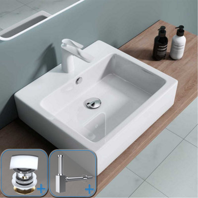 Durovin Bathrooms Ceramic Wall Hung Or Counter Top BasinSingle Tap Hole With Overflow -530 X 410 X 140mm (Wxdxh) With Square Waste Plug&bottle from B&Q