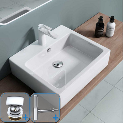 Durovin Bathrooms Ceramic Wall Hung Or Counter Top BasinSingle Tap Hole With Overflow -530X410X140mm (Wxdxh) With Square Waste Plug&round Bottle from B&Q