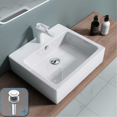 Durovin Bathrooms Ceramic Wall Hung Or Counter Top BasinSingle Tap Hole With Overflow -530 X 410 X 140mm (Wxdxh) With Popup Waste Plug from B&Q