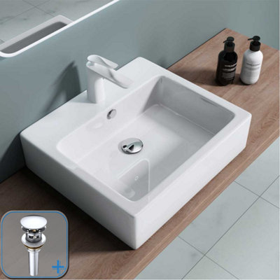 Durovin Bathrooms Ceramic Wall Hung Or Counter Top BasinSingle Tap Hole With Overflow -530 X 410 X 140mm (Wxdxh) With Round Waste Plug from B&Q