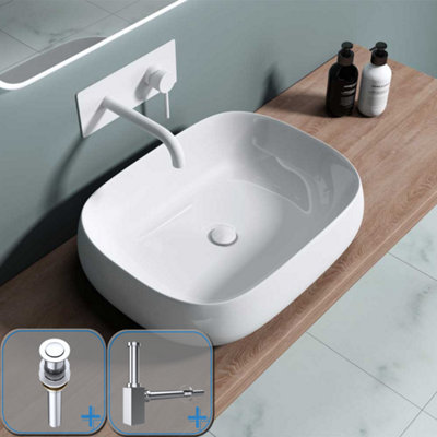 B&Q -  Ceramic Bathroom BasinCountertop Sink Rectangular Washing Bowl 560 X 440 X 155mm With Popup Waste Plug&bottle