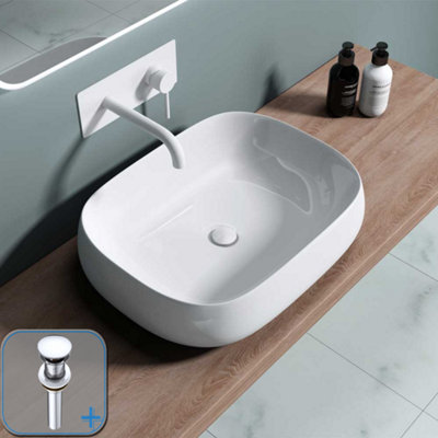 B&Q -  Ceramic Bathroom BasinCountertop Sink Rectangular Washing Bowl 560 X 440 X 155mm With Round Waste Plug
