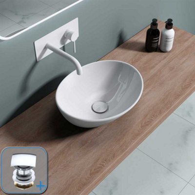 Durovin Bathrooms Ceramic Bathroom BasinCountertop Sink VesselOval Washing Bowl 410 X 330 X 140mm With Square Waste Plug from B&Q