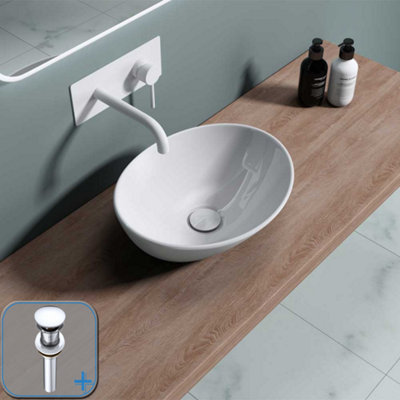 Durovin Bathrooms Ceramic Bathroom BasinCountertop Sink VesselOval Washing Bowl 410 X 330 X 140mm With Round Waste Plug from B&Q