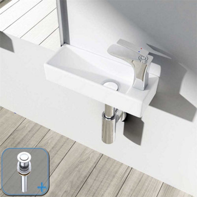 Durovin Bathrooms Wall Hung Mount Mini Ceramic  Rectangular Cloakroom Washing BasinRight Hand Tap With Popup Waste Plug from B&Q