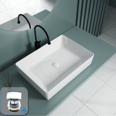 Durovin Bathrooms Ceramic Bathroom Basin-510X365mm Countertop Mounted Bathroom Vessel  Rectangular With Square Waste Plug from B&Q