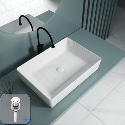 Durovin Bathrooms Ceramic Bathroom Basin-510X365mm Countertop Mounted Bathroom Vessel  Rectangular With Popup Waste Plug from B&Q