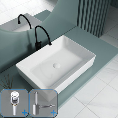 Durovin Bathrooms Ceramic Bathroom Basin-510X365mm Countertop Mounted Bathroom Vessel  Rectangular With Popup Waste Plug&bottle from B&Q
