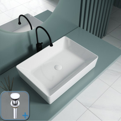 Durovin Bathrooms Ceramic Bathroom Basin-510X365mm Countertop Mounted Bathroom Vessel  Rectangular With Round Waste Plug from B&Q