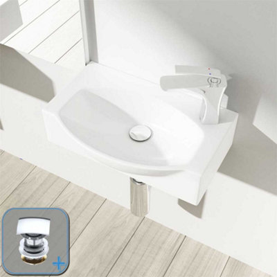 Durovin Bathrooms Compact Wall Hung/countertop Ceramic Sink D Shape Cloakroom Washing BasinRight Tap Hole With Square Waste Plug from B&Q