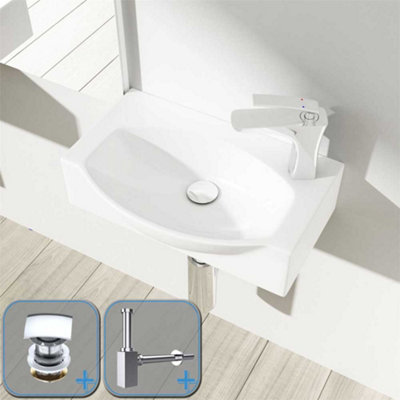 Durovin Bathrooms Compact Wall Hung/countertop Ceramic Sink D Shape Cloakroom Washing BasinRight Tap Hole With Square Waste Plug&bottle from B&Q