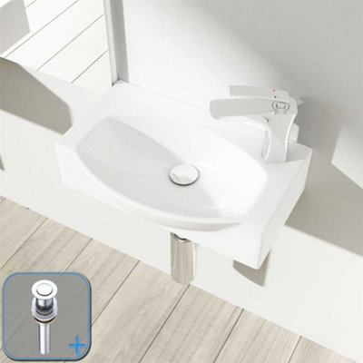 Durovin Bathrooms Compact Wall Hung/countertop Ceramic Sink D Shape Cloakroom Washing BasinRight Tap Hole With Popup Waste Plug from B&Q