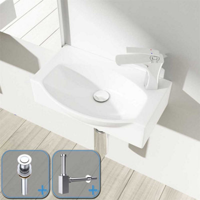 Durovin Bathrooms Compact Wall Hung/countertop Ceramic Sink D Shape Cloakroom Washing BasinRight Tap Hole With Popup Waste Plug&bottle from B&Q