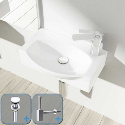 Durovin Bathrooms Compact Wall Hung/countertop Ceramic Sink D Shape Cloakroom Washing BasinRight Tap Hole With Round Waste Plug&bottle from B&Q