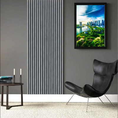 D Pro T Homeware 3 X Oak Acoustic 3D Timber Oak Slatted Wall Panel - 2400X600 Grey