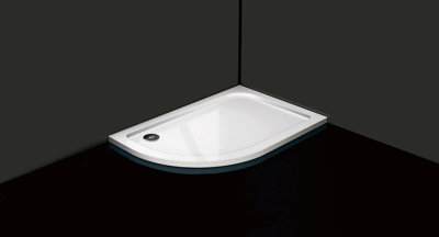 B&Q -  1000mm X 760mm Left Hand Slimline Offset Quadrant Shower Tray Stone Resin30mm Low ProfileFree 90mm Waste