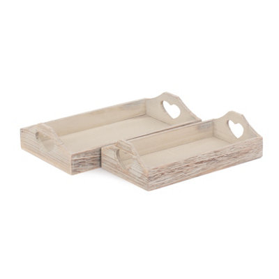 B&Q -  Pt158-159 Wood Set Of 2 Shallow Wooden Heart Cut Out Tray
