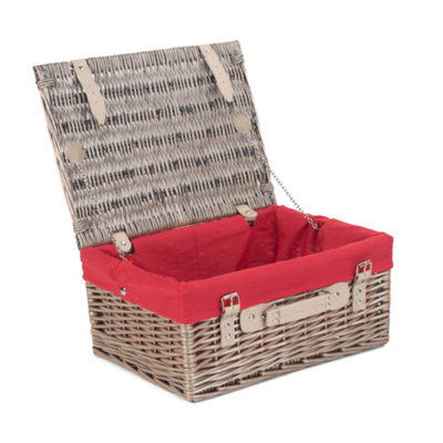 Red Hamper Eh035r Wicker Antique Wash Picnic Basket With Lining 41Cm
