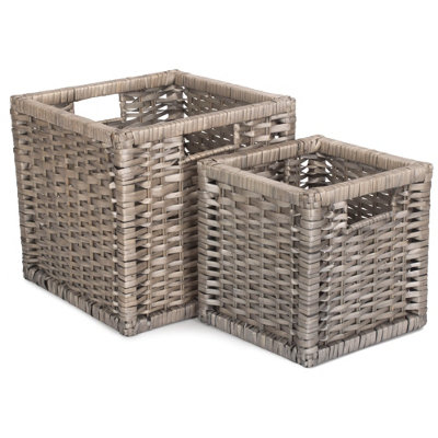 Hamper St060 Wicker Set Of 2 Wooden Framed Split Willow Storage Basket Red