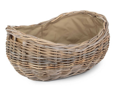 Red Hamper Ra026/2 Rattan Large Boat Shaped Rattan Log Basket With Hessian Lining from B&Q