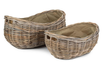 Red Hamper Ra026 Set Of 2 Boat Shaped Rattan Log Basket With Hessian Lining from B&Q