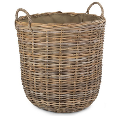 Red Hamper Ra010L/2 Rattan Large Hessian Lined Tall Round Fireside Rattan Log Basket from B&Q