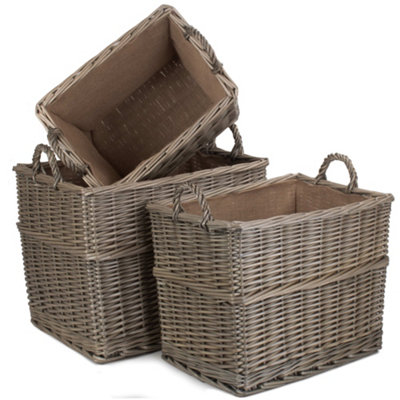 Red Hamper St062-064 Wicker Set Of 3 Rectangular Hessian Lined Log Storage Basket from B&Q