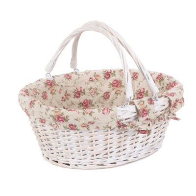 Hamper C105r Wicker Large Swing Handle Shopper With Garden Rose Lining Red/White